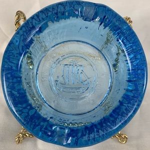 Vintage Wheaton Glass Blue Glass NULINE Individual Ashtray Sailboat